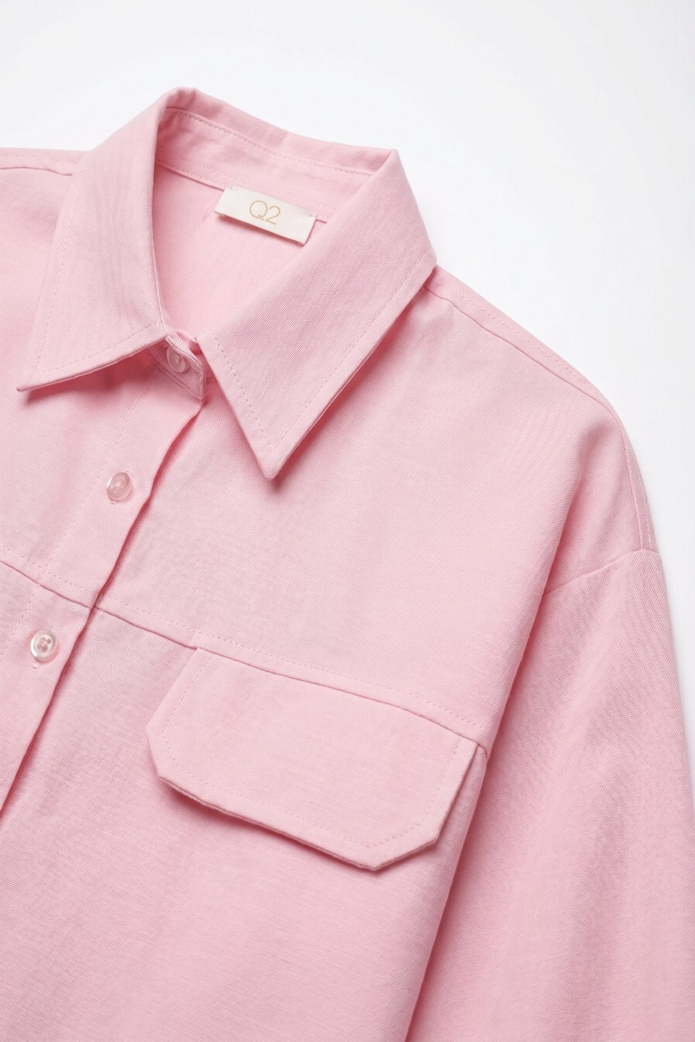 Pink oxford fabric Cropped Shirt with Chest Pockets - Shirts