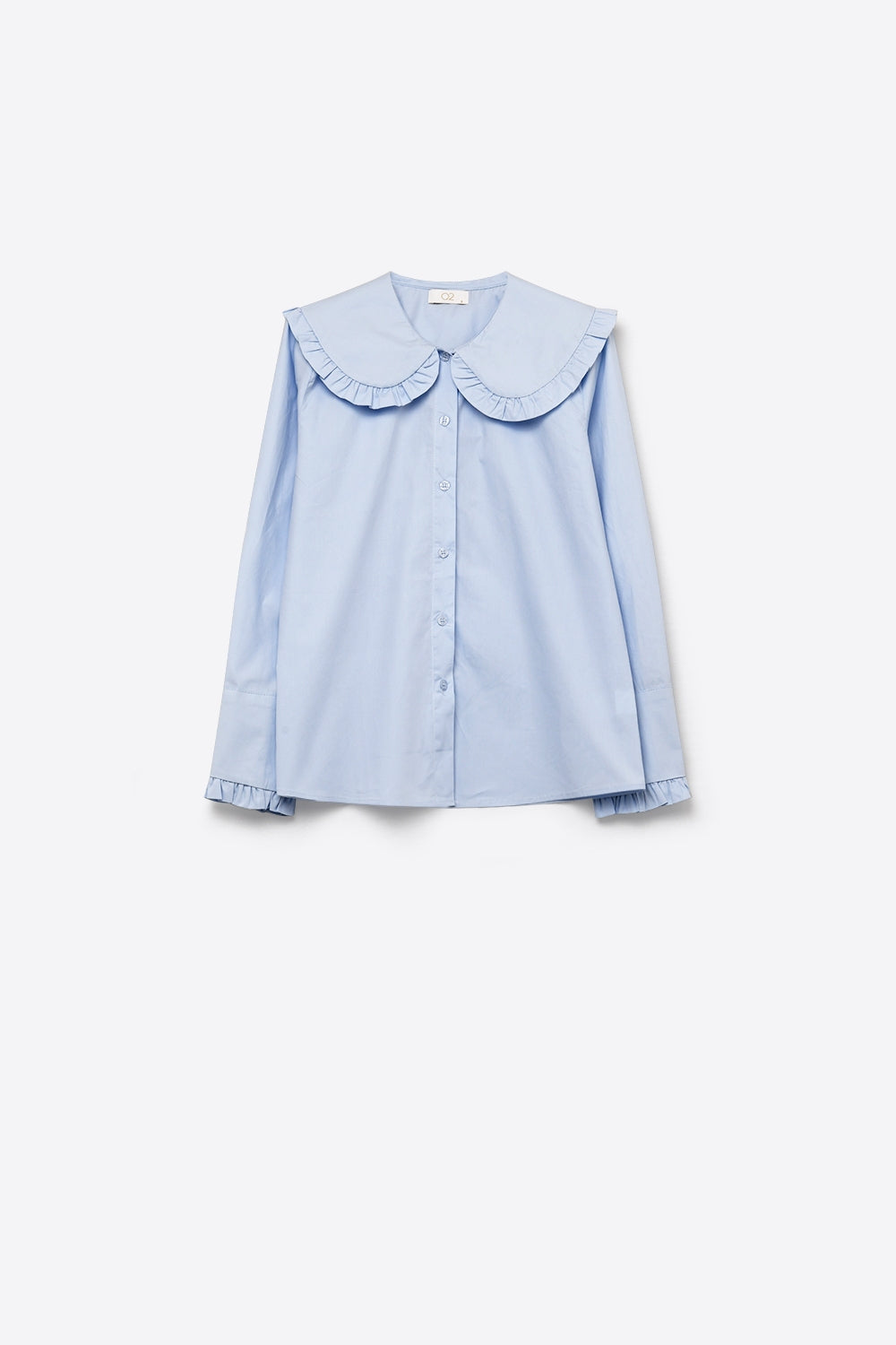 Light Blue Poplin Ruffle Collar Long Sleeve Regular Fit Shirt - Shirts