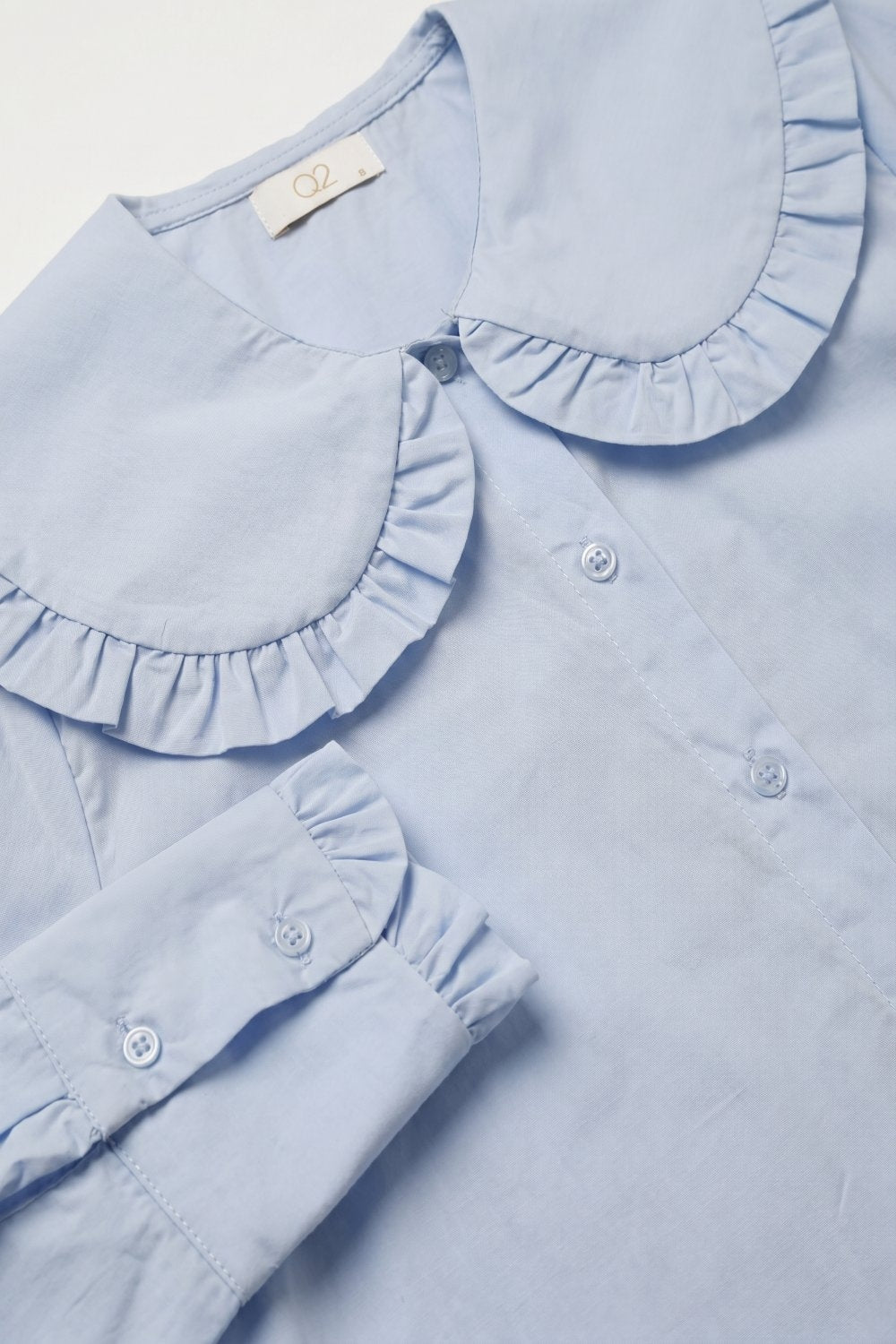 Light Blue Poplin Ruffle Collar Long Sleeve Regular Fit Shirt - Shirts
