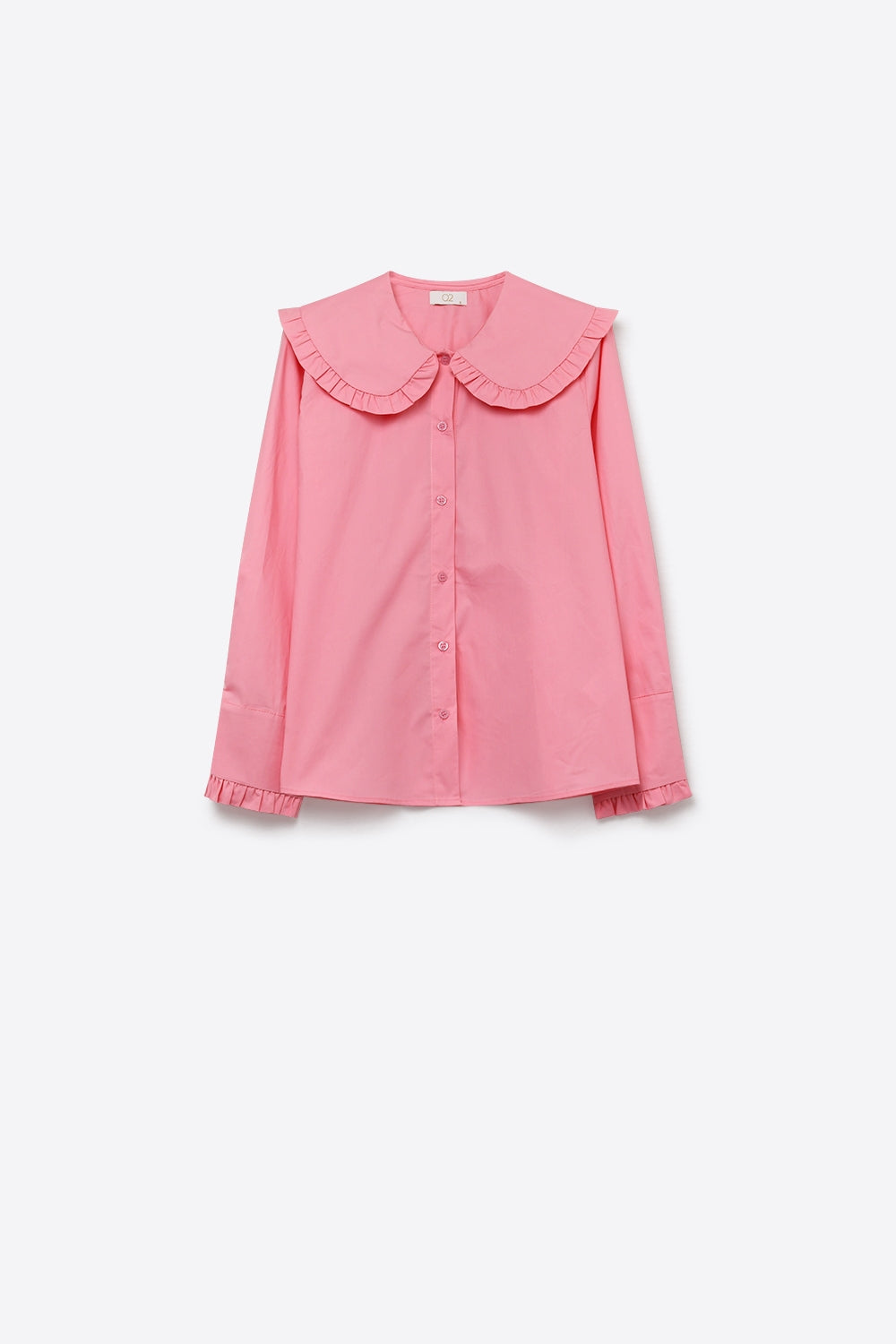 Pink Cotton Poplin Ruffle Prairie Collar Long Sleeve Shirt - Shirts