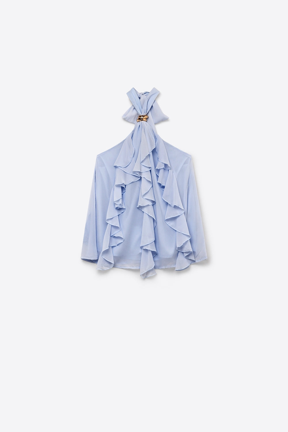 Chiffon Ruffle Halter Neck Top in Light Blue