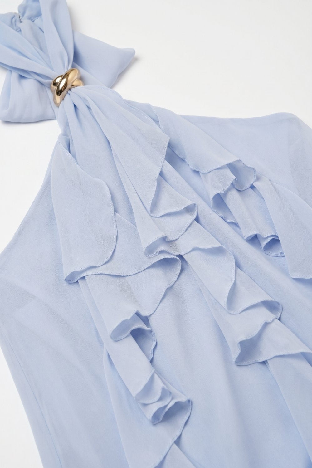 Chiffon Ruffle Halter Neck Top in Light Blue