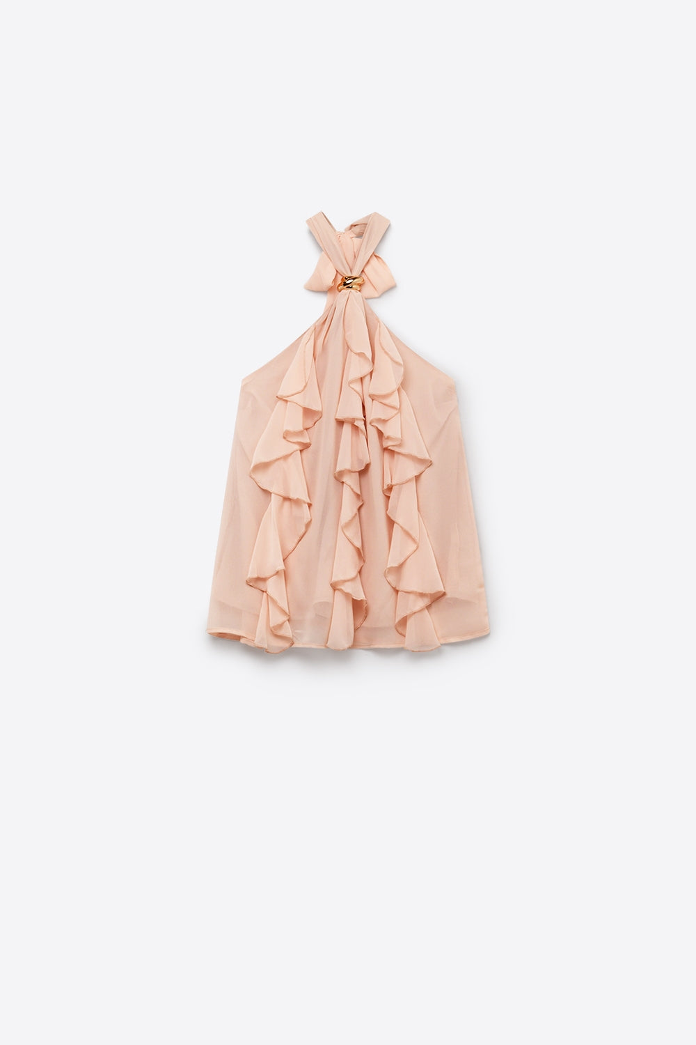 Chiffon Ruffle Detail Halter Neck Sleeveless top in Light Pink