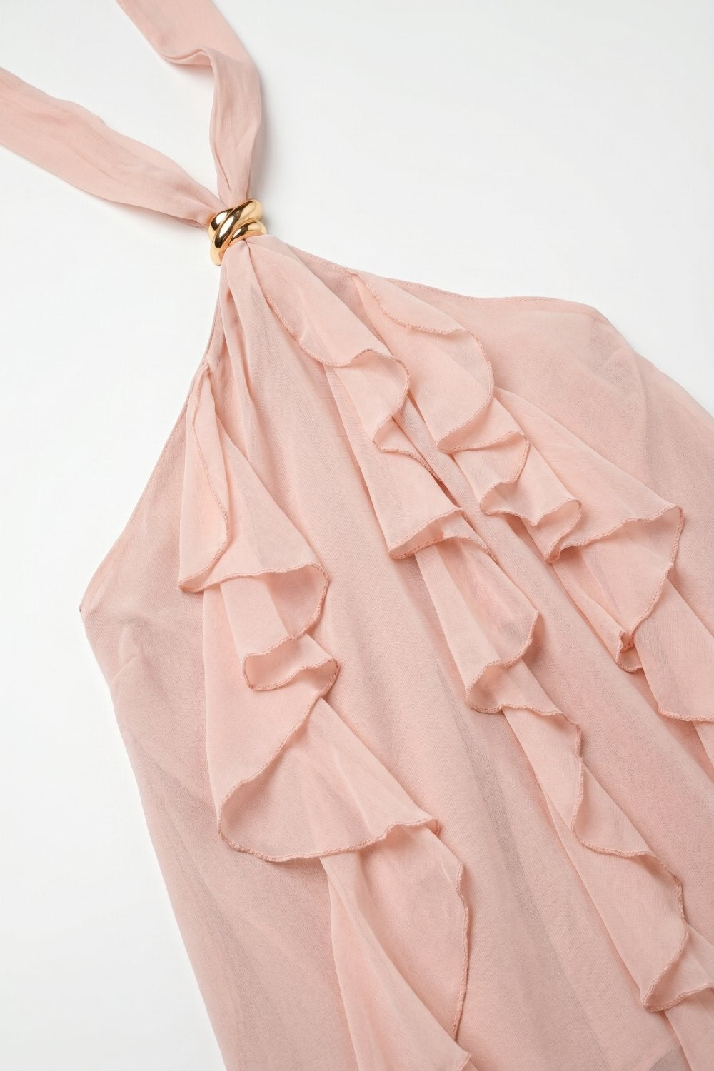 Chiffon Ruffle Detail Halter Neck Sleeveless top in Light Pink