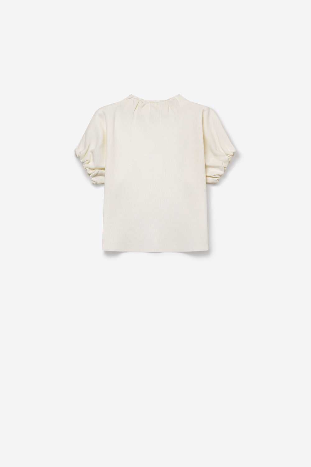 Cream Fine Knit Pleated Mock Neck Short Sleeve Sweater - jumper