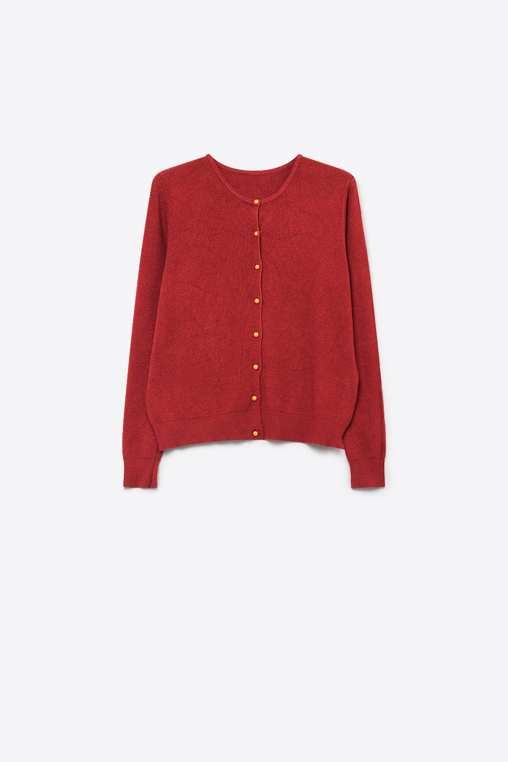 Burgundy Fine Knit Button Front Crew Neck Regular Fit Cardigan Sweater