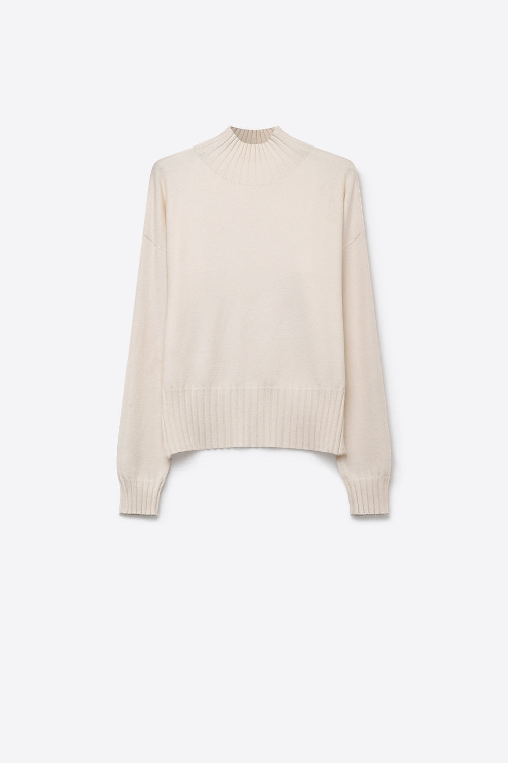 White soft Knit Ribbed Mock Neck Relaxed Fit Sweater - Jumpers