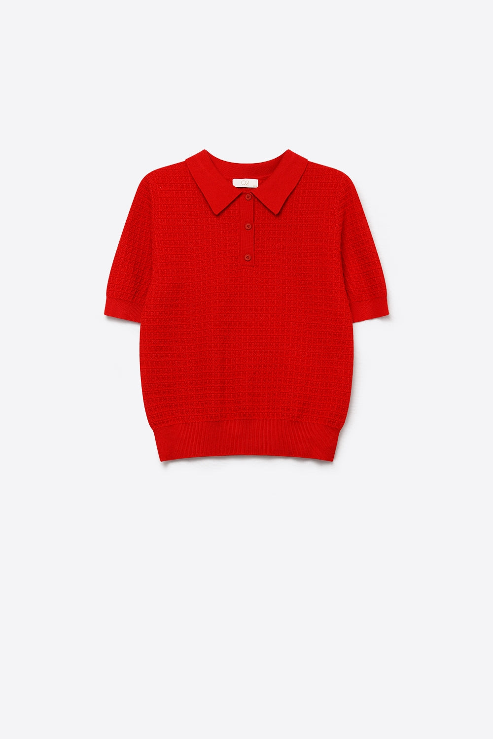 Waffle Knit Button Placket Polo in red with Short Sleeve