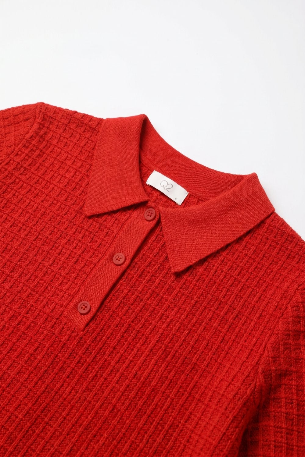 Waffle Knit Button Placket Polo in red with Short Sleeve