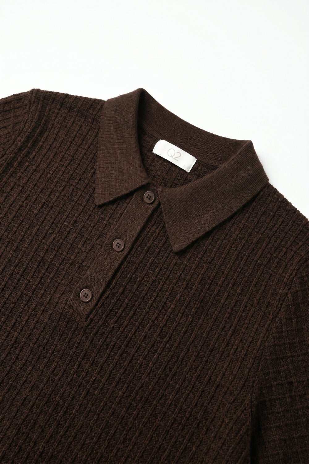 Textured Knit Polo Sweater with Short Sleeves in Brown
