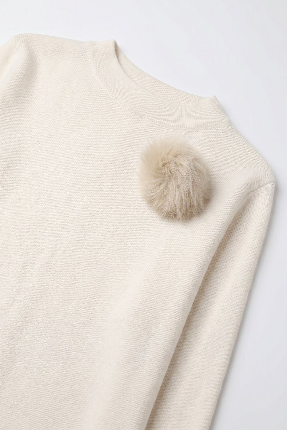 Cream chunky Knit Sweater with Pom-Pom Detail - Jumpers