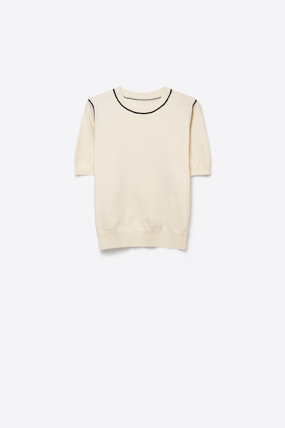 Cream Fine Knit Contrast Seam Regular Fit Short Sleeve sweater - Jumpers