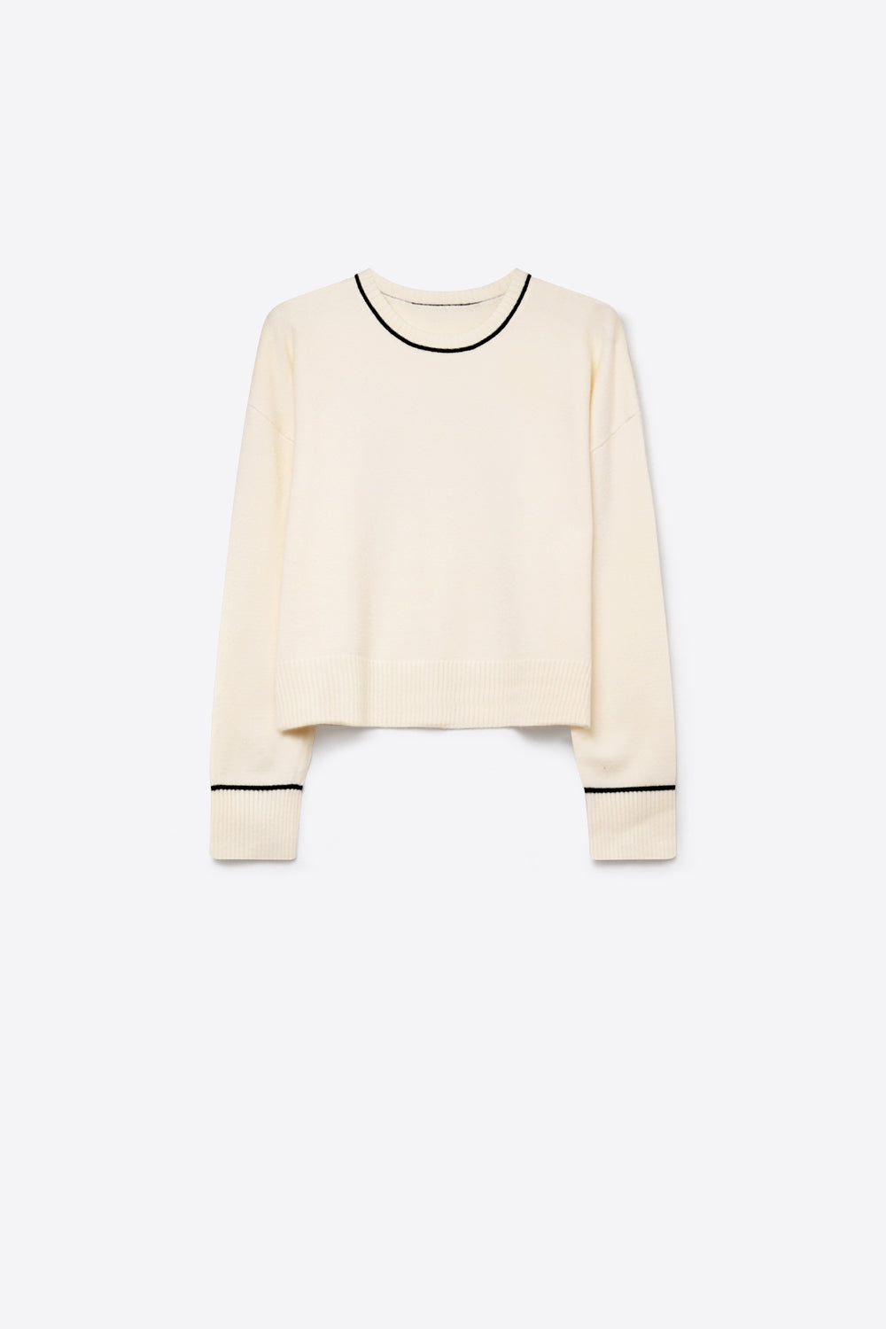 Cream chunky Knit Contrast Trim Cropped Crew Neck Sweater - Jumpers