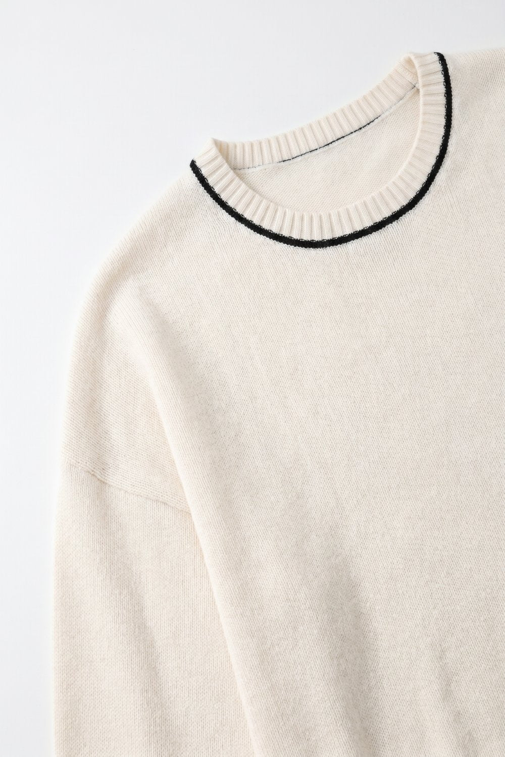 Cream chunky Knit Contrast Trim Cropped Crew Neck Sweater - Jumpers