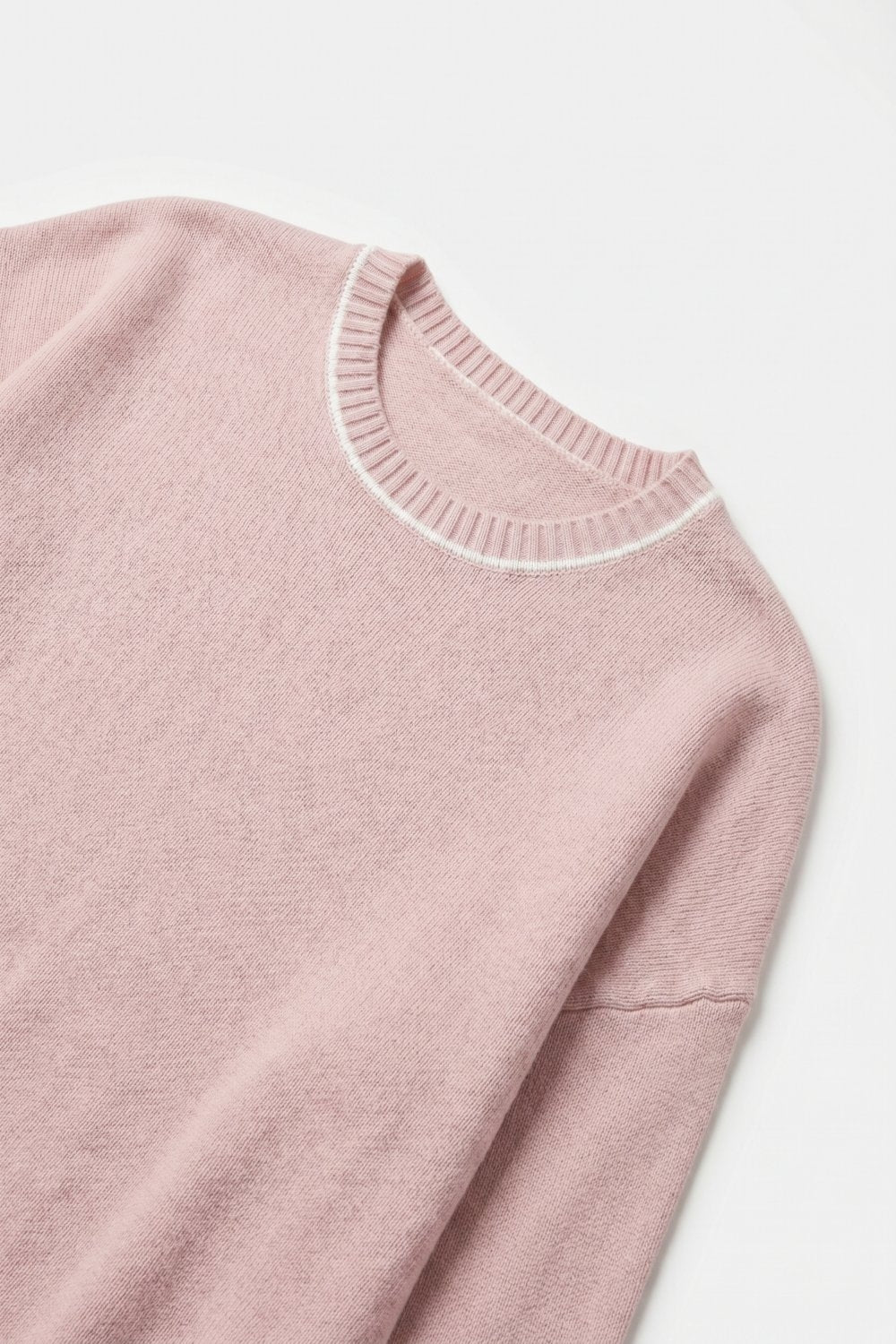 Pink chunky Knit White Trim Cropped Regular Fit Sweater Top - Jumpers