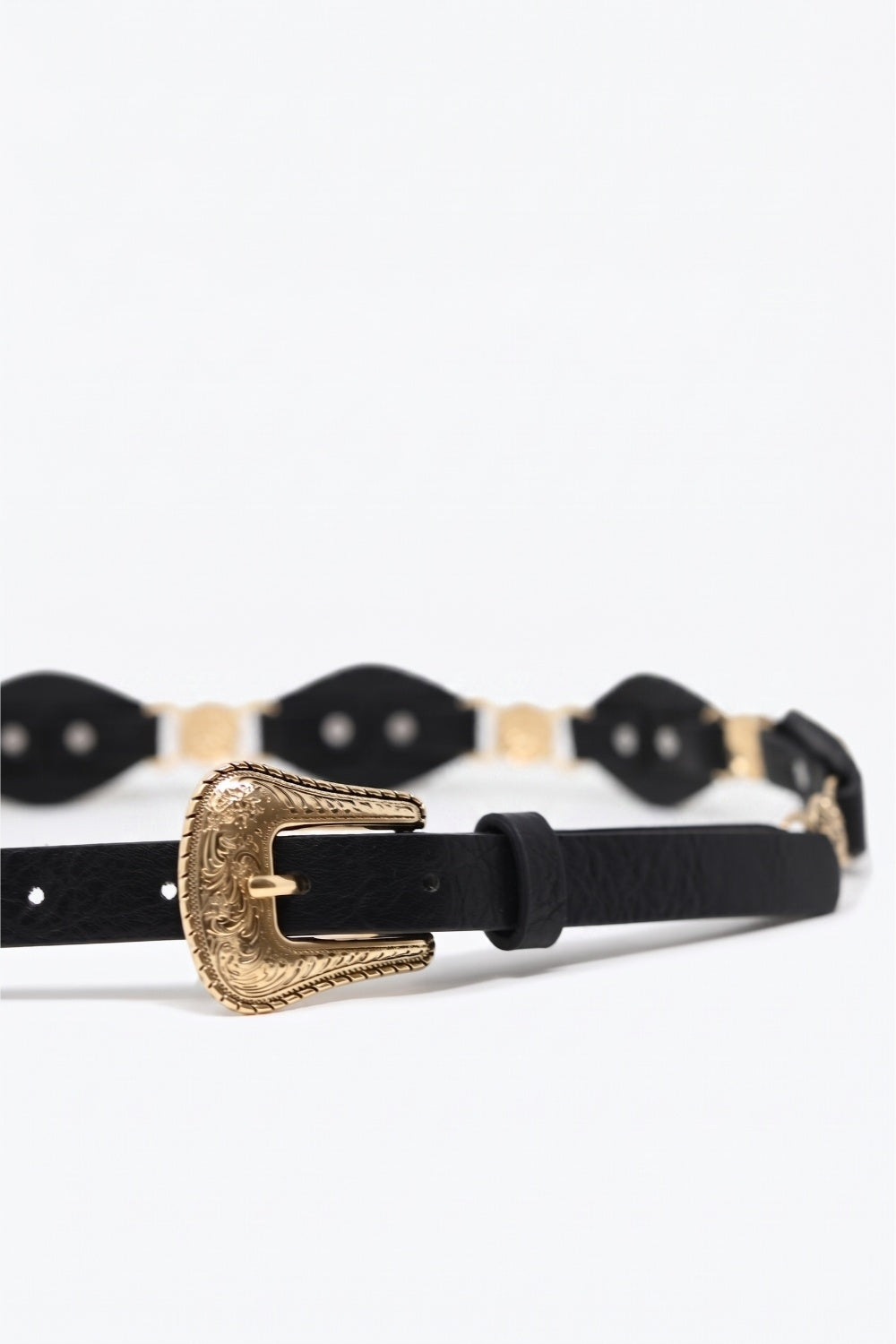 Black Faux Leather Heart Embellished Western Buckle Detail Belt