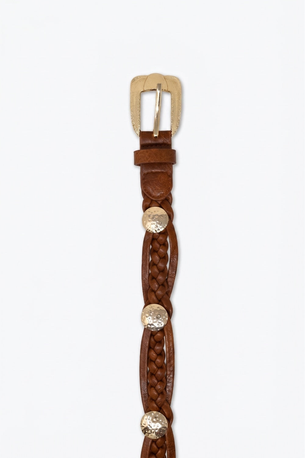 Brown Braided Faux Leather Gold Buckle Detail Waist Belt