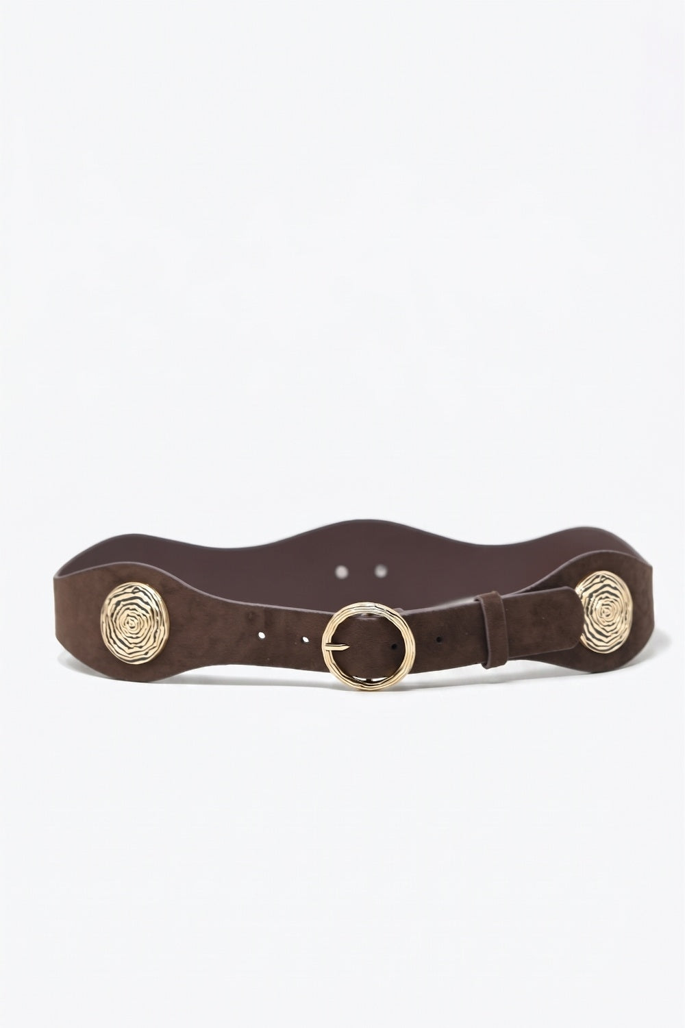 Brown Faux Suede Gold Rosette Buckle Detail Waist Belt - Belts