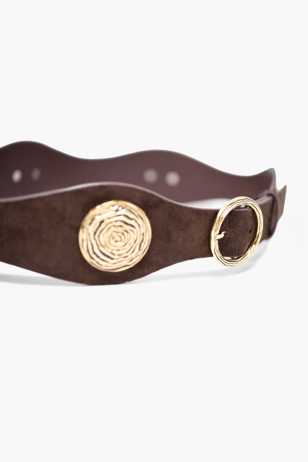 Brown Faux Suede Gold Rosette Buckle Detail Waist Belt - Belts