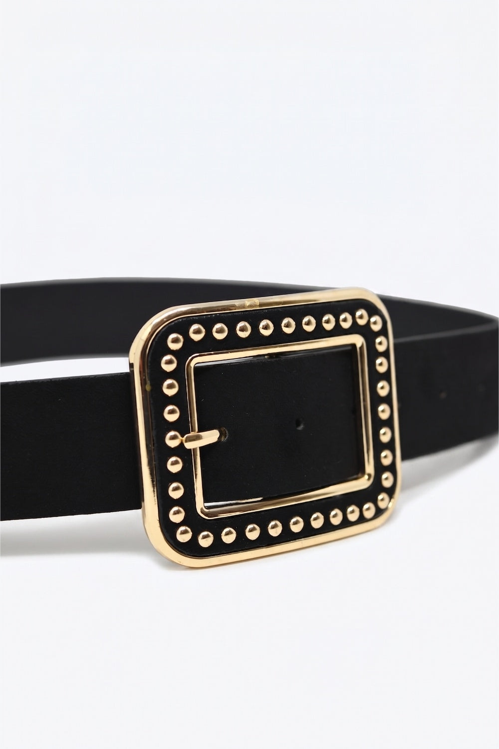 Black Faux Leather Studded Square Buckle Waist Belt - Belts
