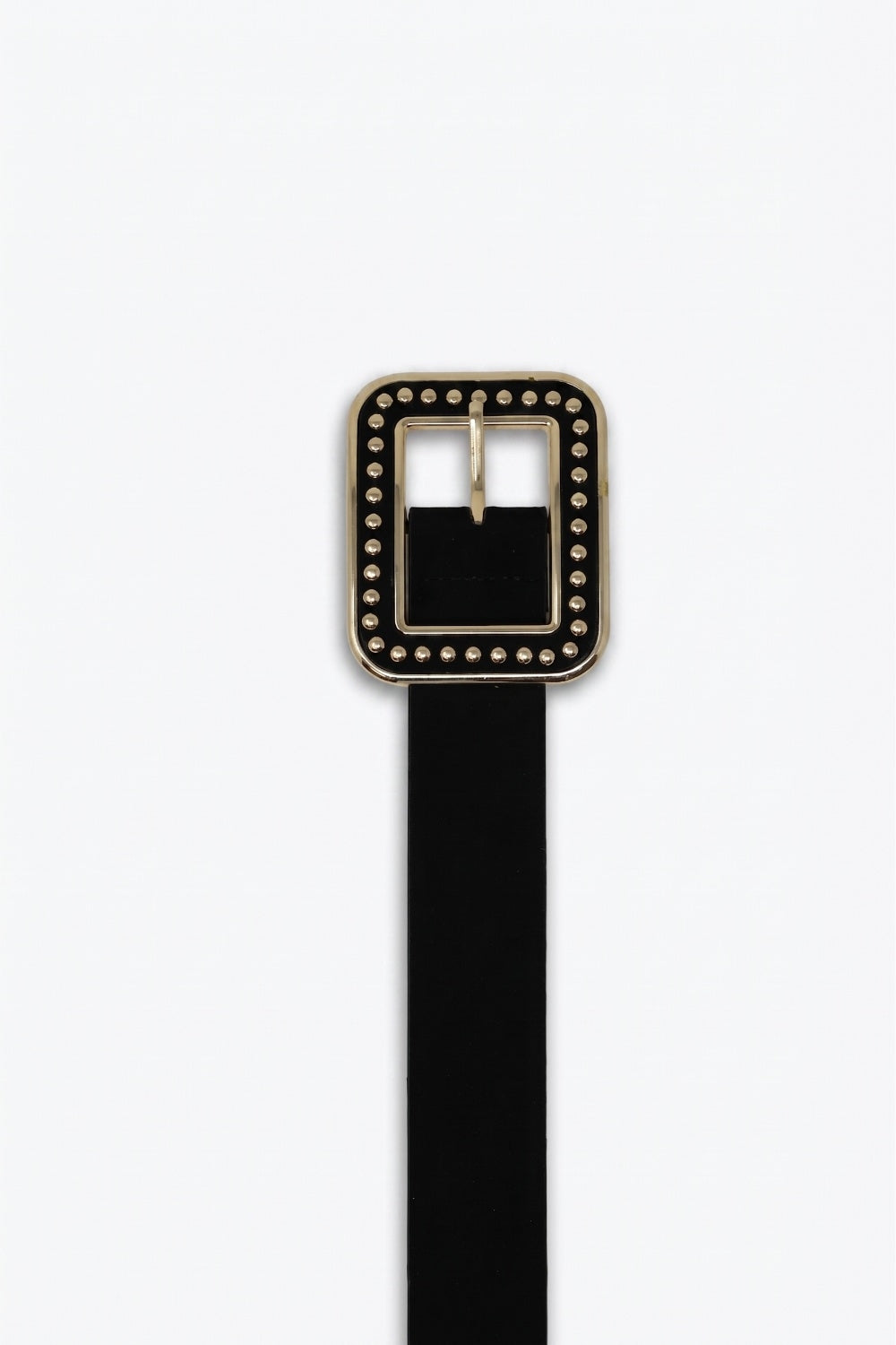 Black Faux Leather Studded Square Buckle Waist Belt - Belts