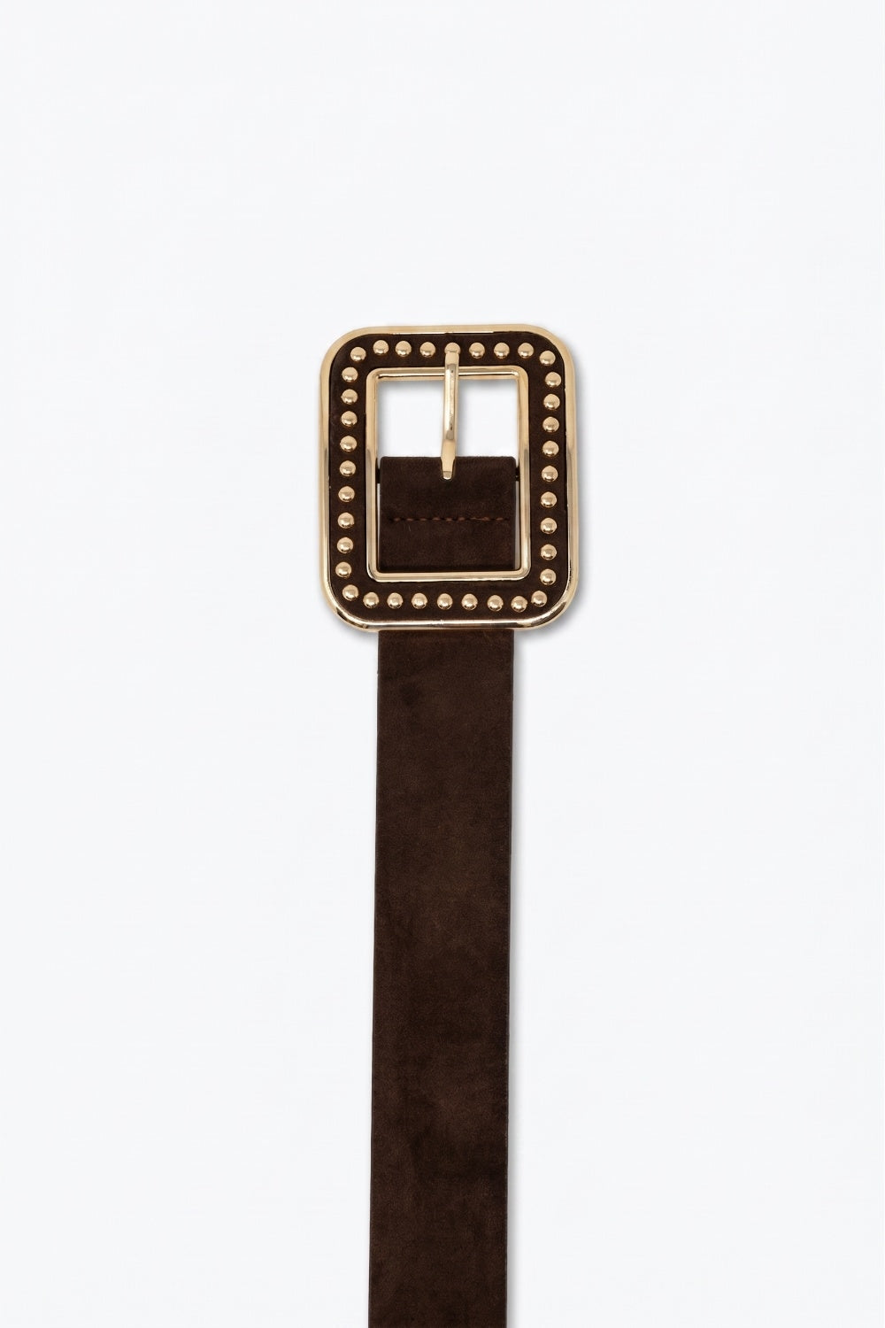 Brown Suede Finish Gold Studded Square Buckle Waist Belt