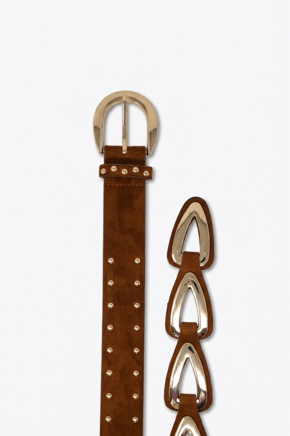 Brown Faux Leather Studded Western Buckle Detail Waist Belt