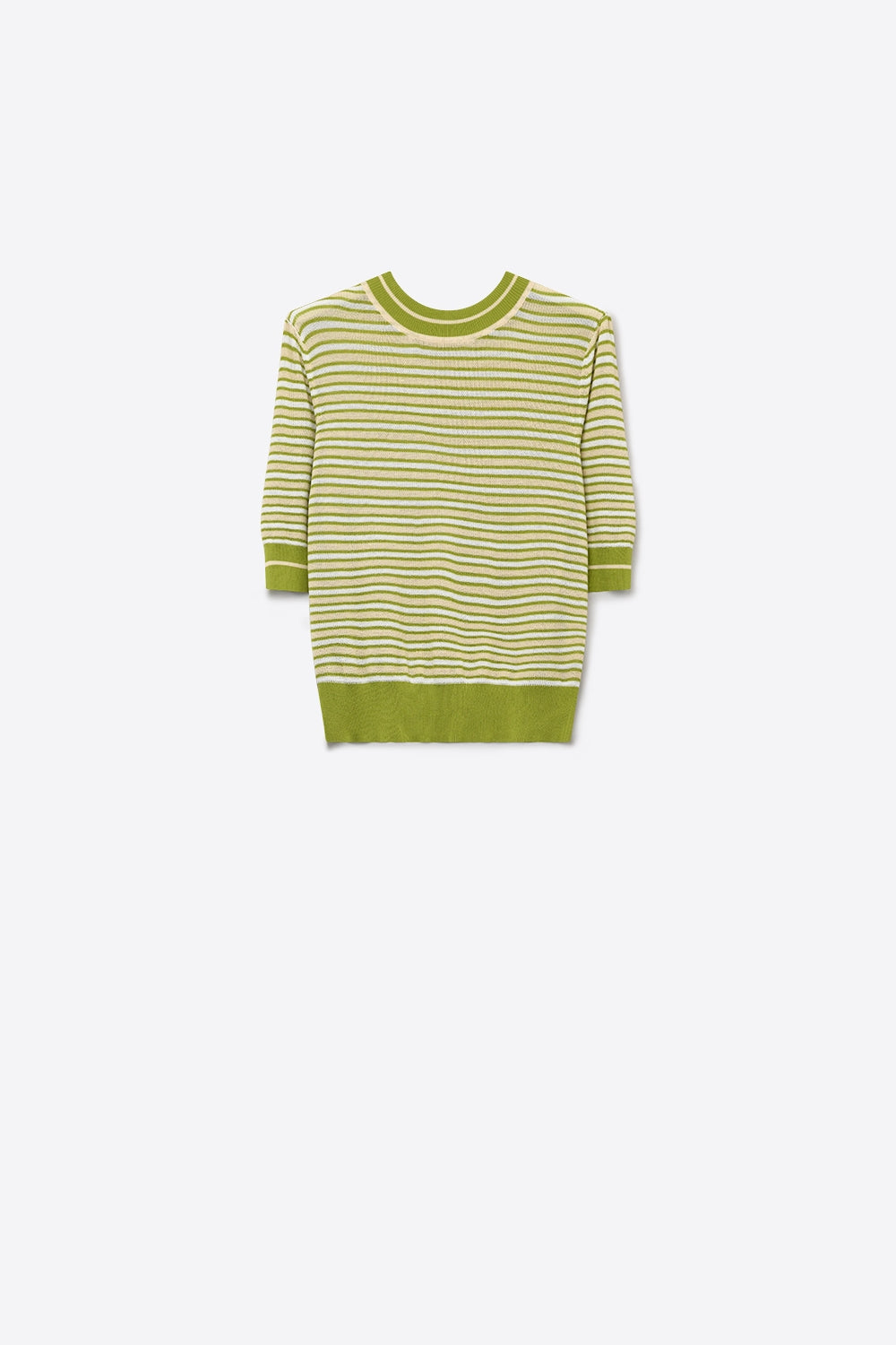Short-Sleeve Striped Sweater in green and cream