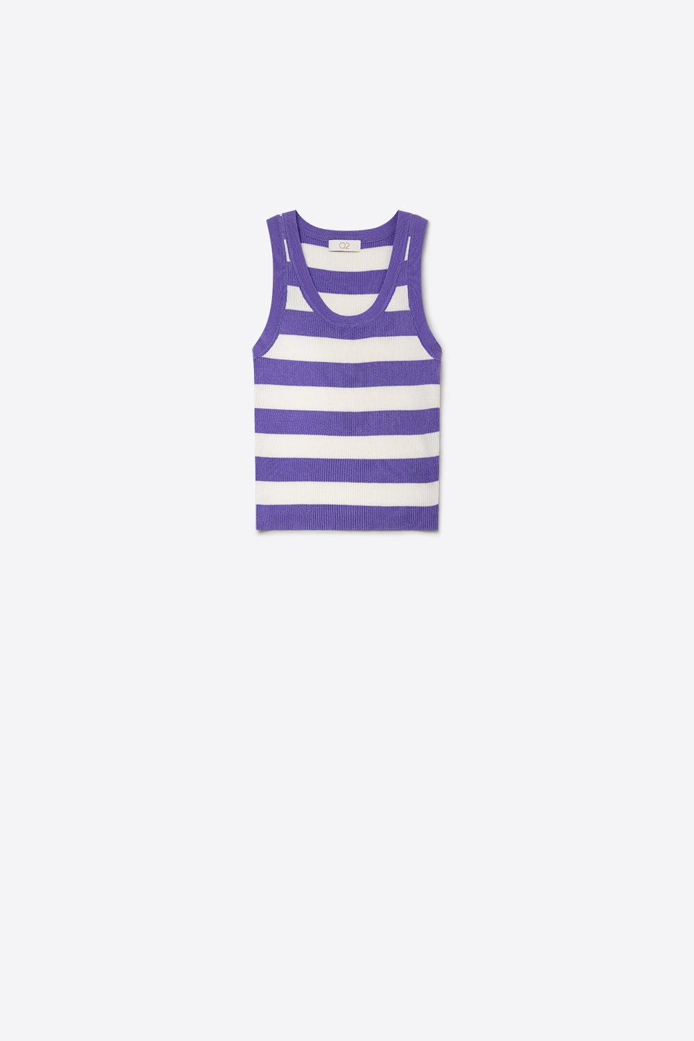 Lilac Stripe Ribbed Knit Scoop Neck Cropped Tank Top