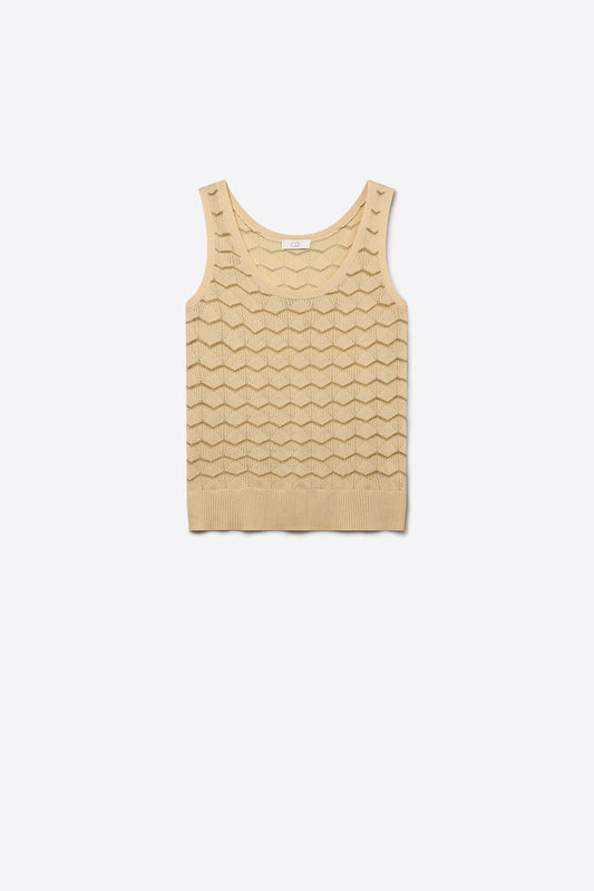 Beige Geo Knit Textured Sleeveless Top