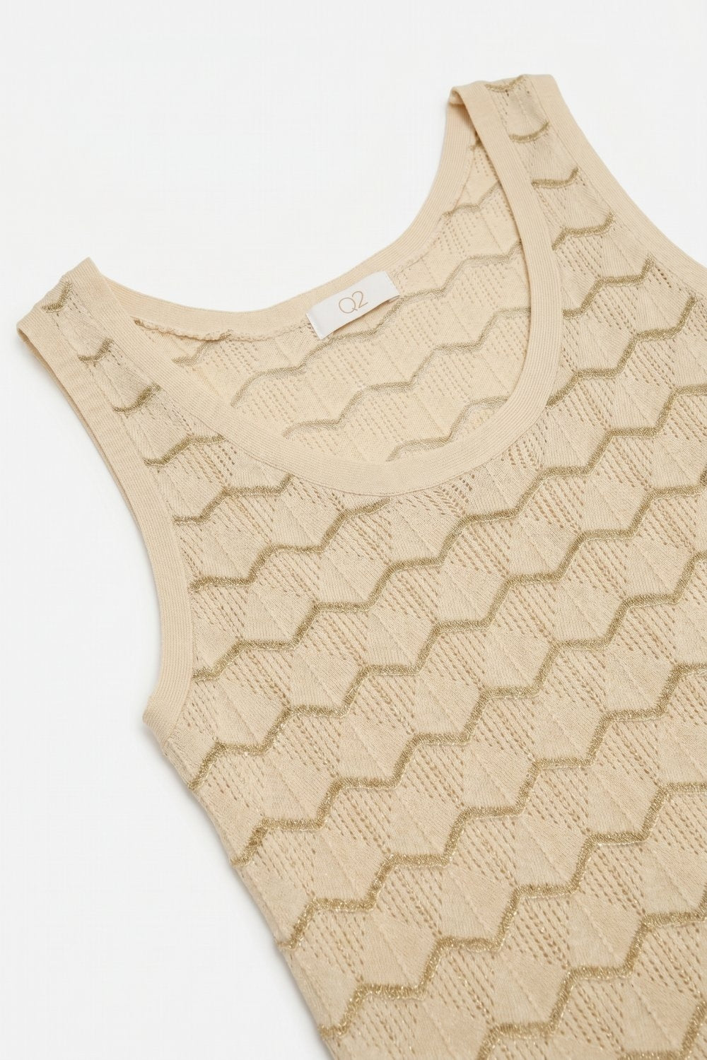 Beige Geo Knit Textured Sleeveless Top