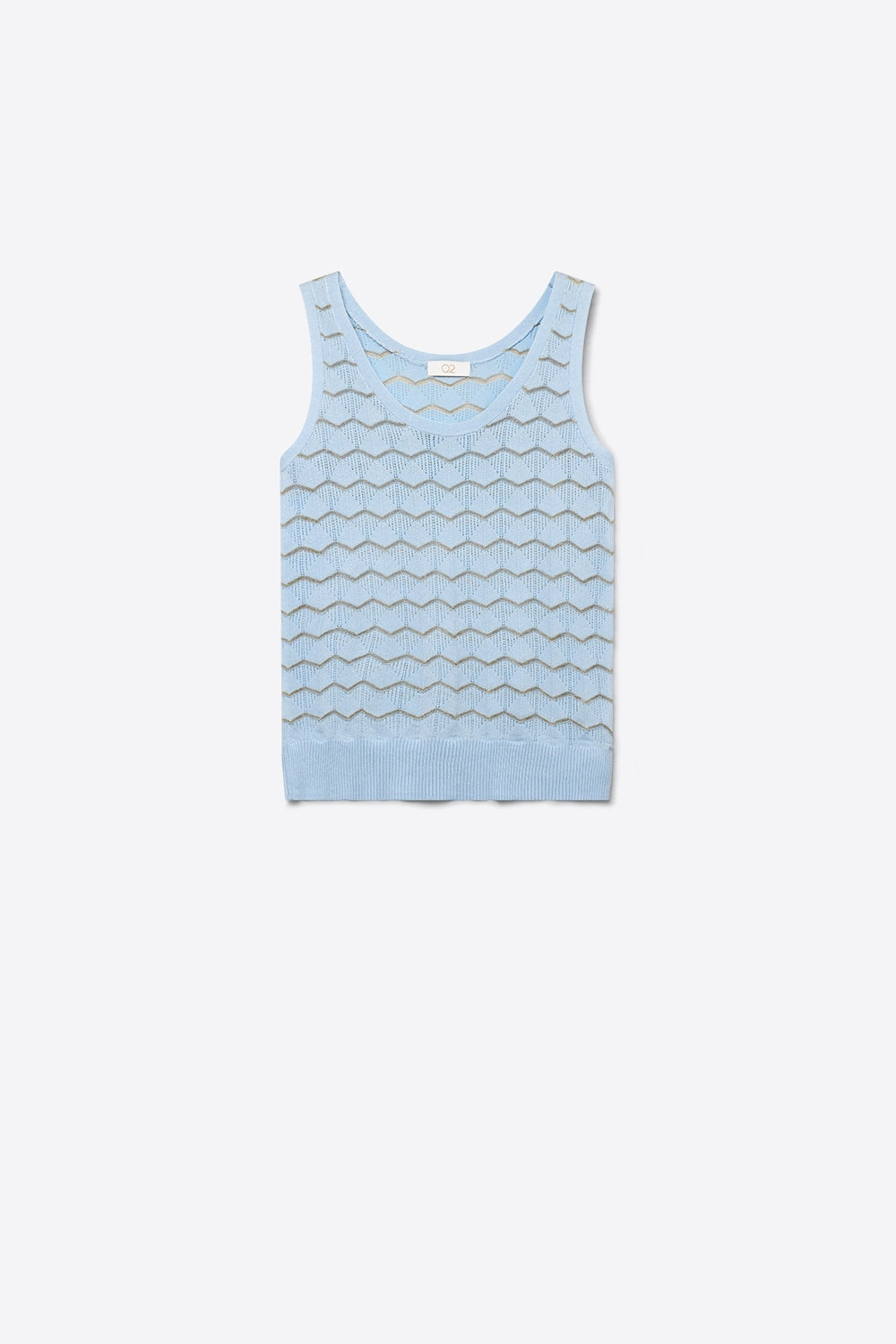 Light Blue Chevron Pointelle Knit Sleeveless Top