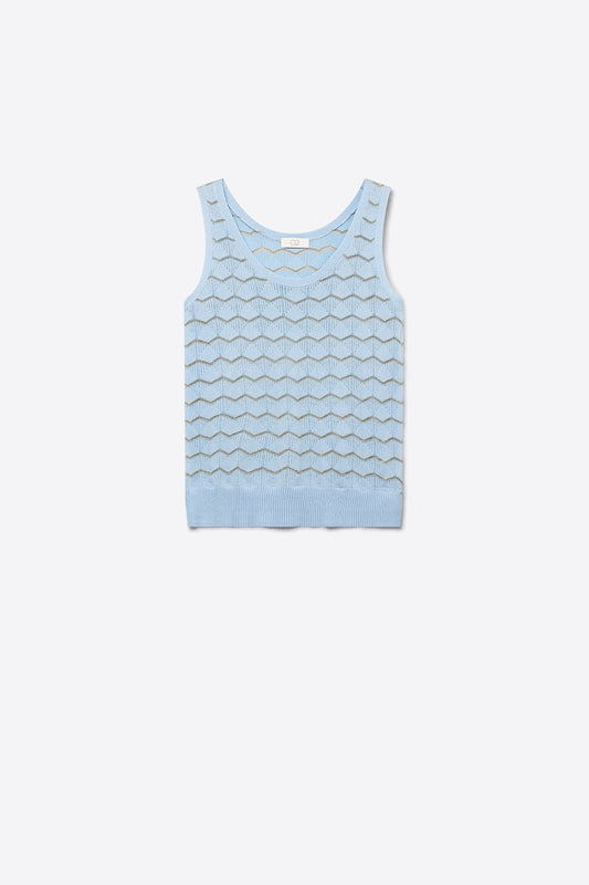 Light Blue Chevron Pointelle Knit Sleeveless Top