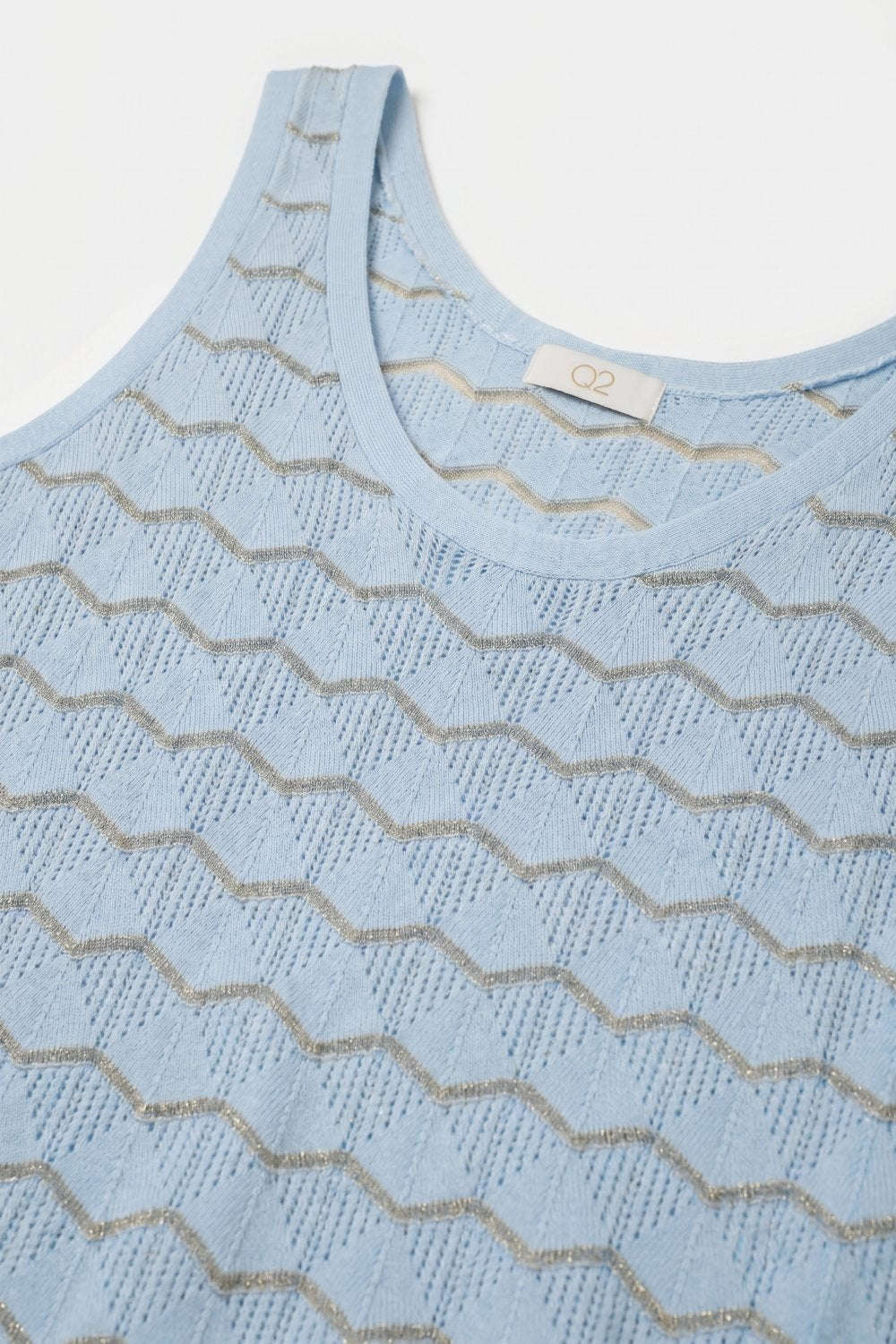 Light Blue Chevron Pointelle Knit Sleeveless Top