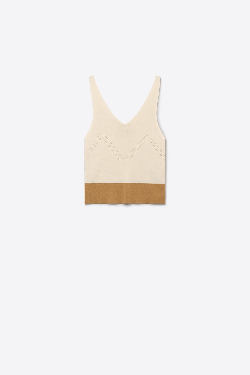 Beige Colorblock Ribbed Knit V-Neck Cropped Tank Top