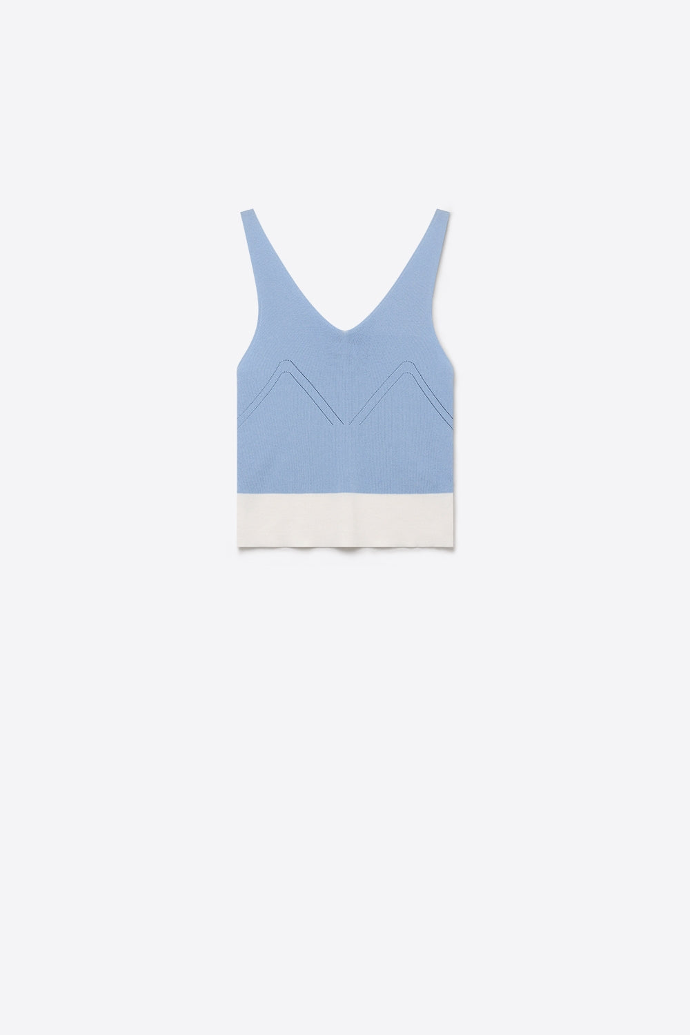 Light Blue Ribbed Knit Contrast Hem V-Neck Cropped Tank Top