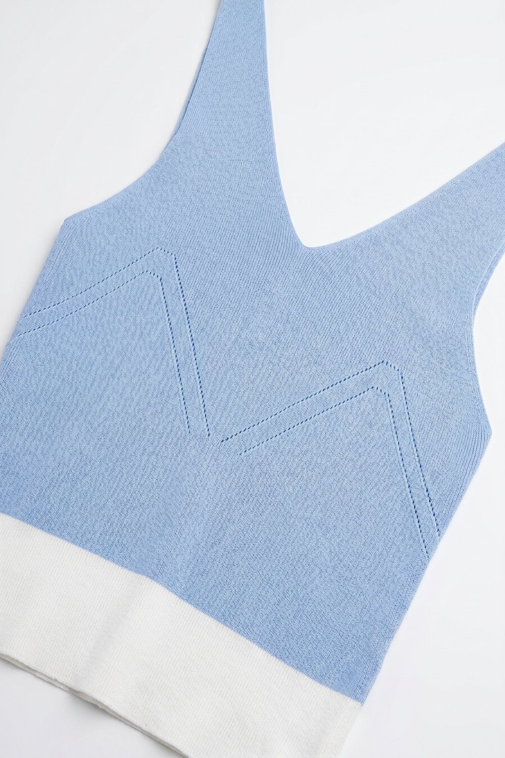 Light Blue Ribbed Knit Contrast Hem V-Neck Cropped Tank Top