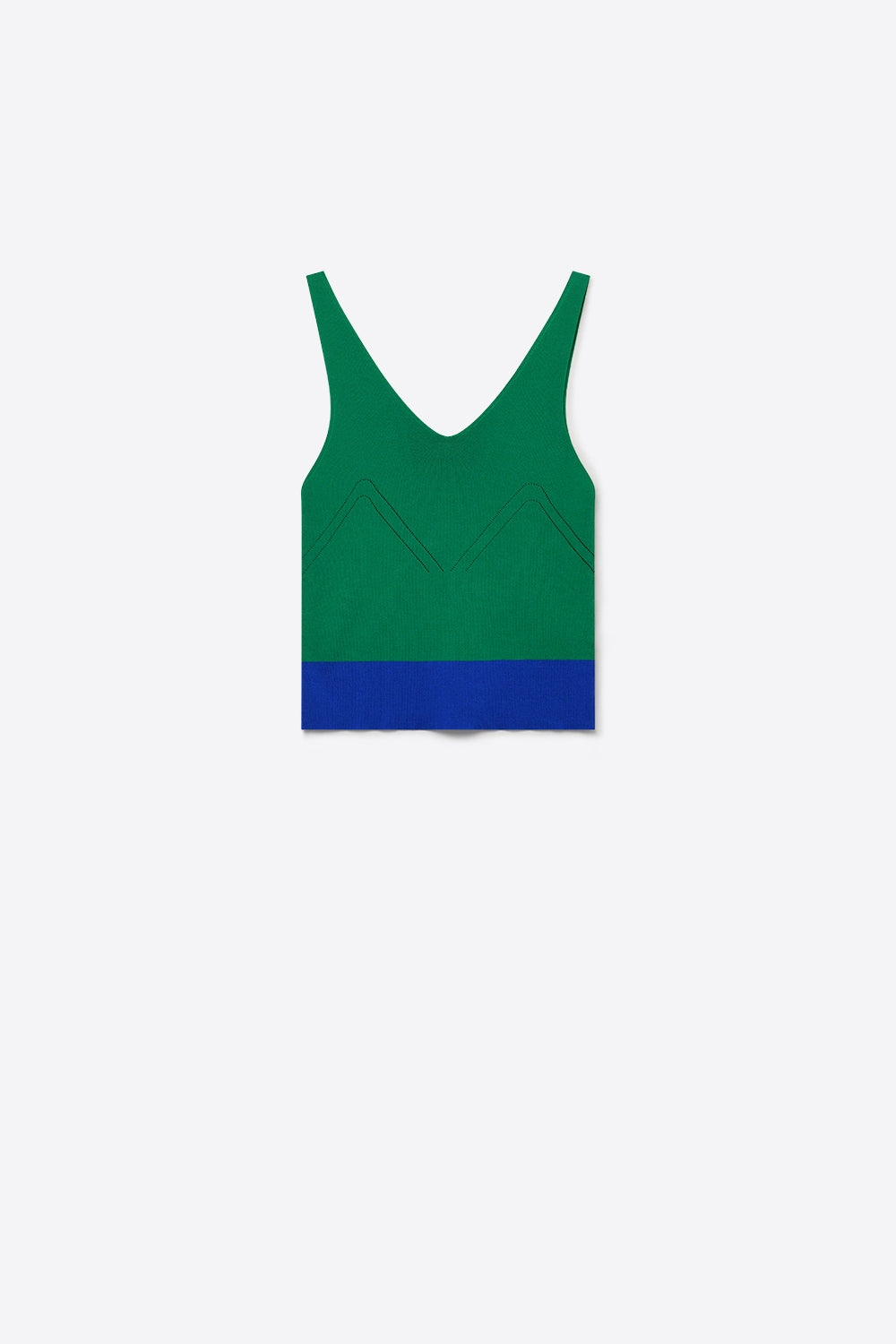 Green Color-Block Ribbed Knit V-Neck Cropped Tank Top