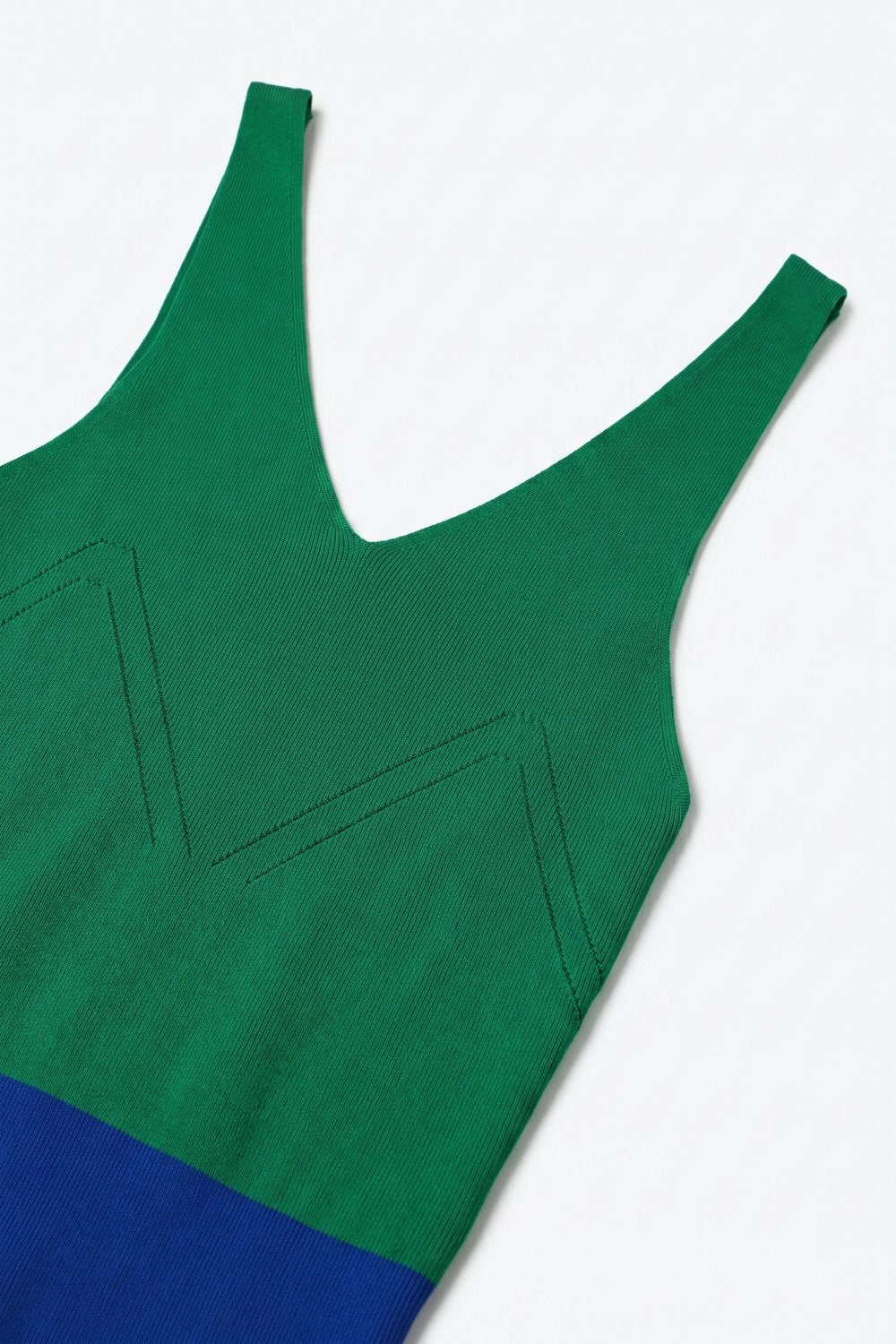 Green Color-Block Ribbed Knit V-Neck Cropped Tank Top