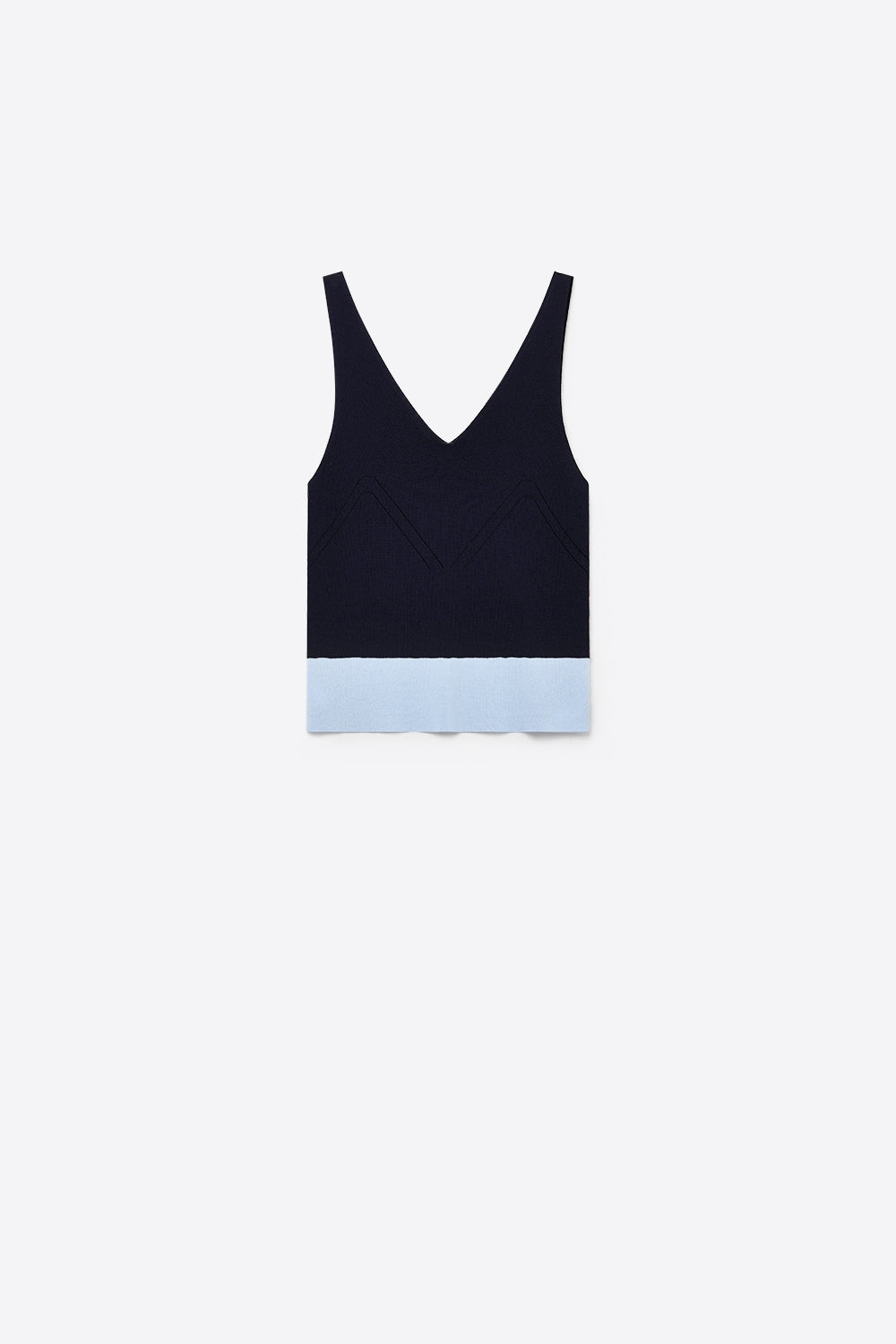 Navy Color-Block Ribbed Knit V-Neck Cropped Tank Top