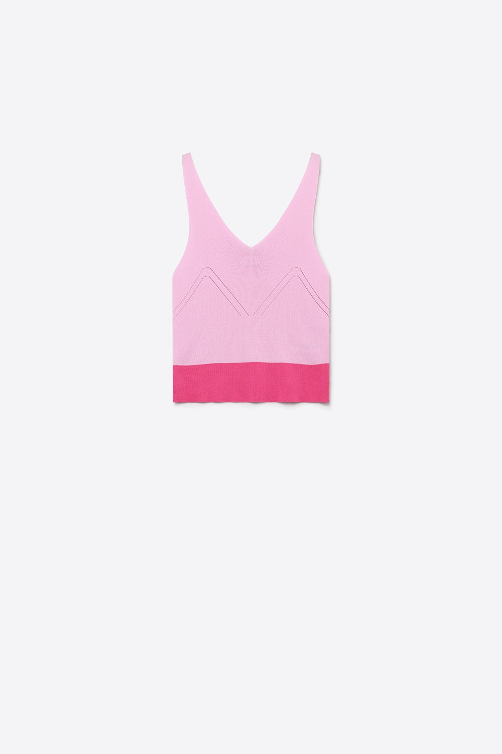 Light Pink Ribbed Knit Contrast Hem V-Neck Cropped Tank Top