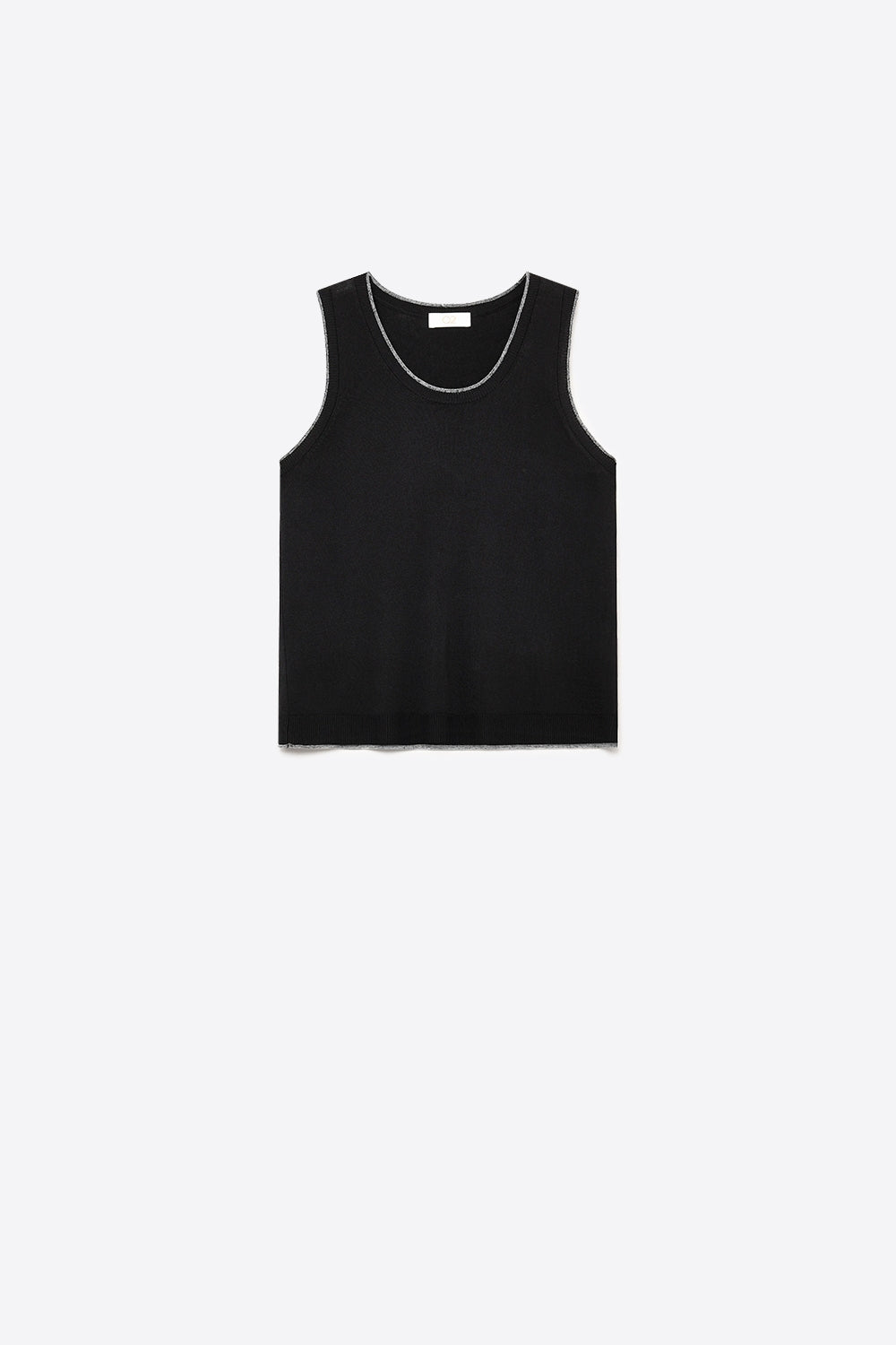 Black Ribbed Knit Contrast Seam Regular Fit Tank Top