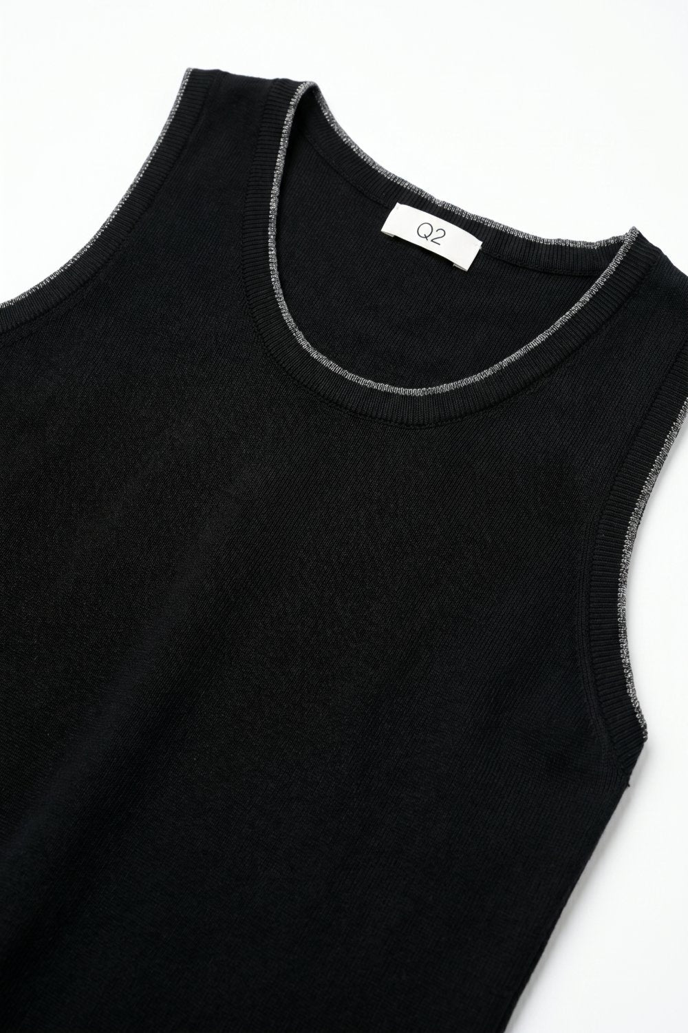 Black Ribbed Knit Contrast Seam Regular Fit Tank Top