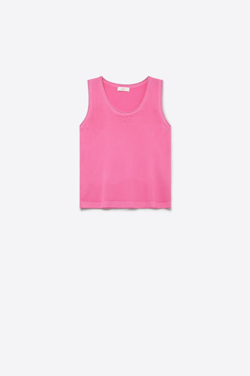 Pink Fine Knit Ribbed Trim Regular Fit Tank Top