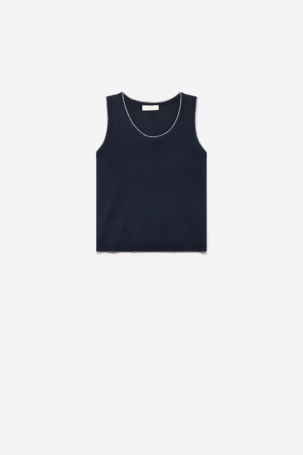 Navy Fine Knit Metallic Trim Regular Fit Tank Top