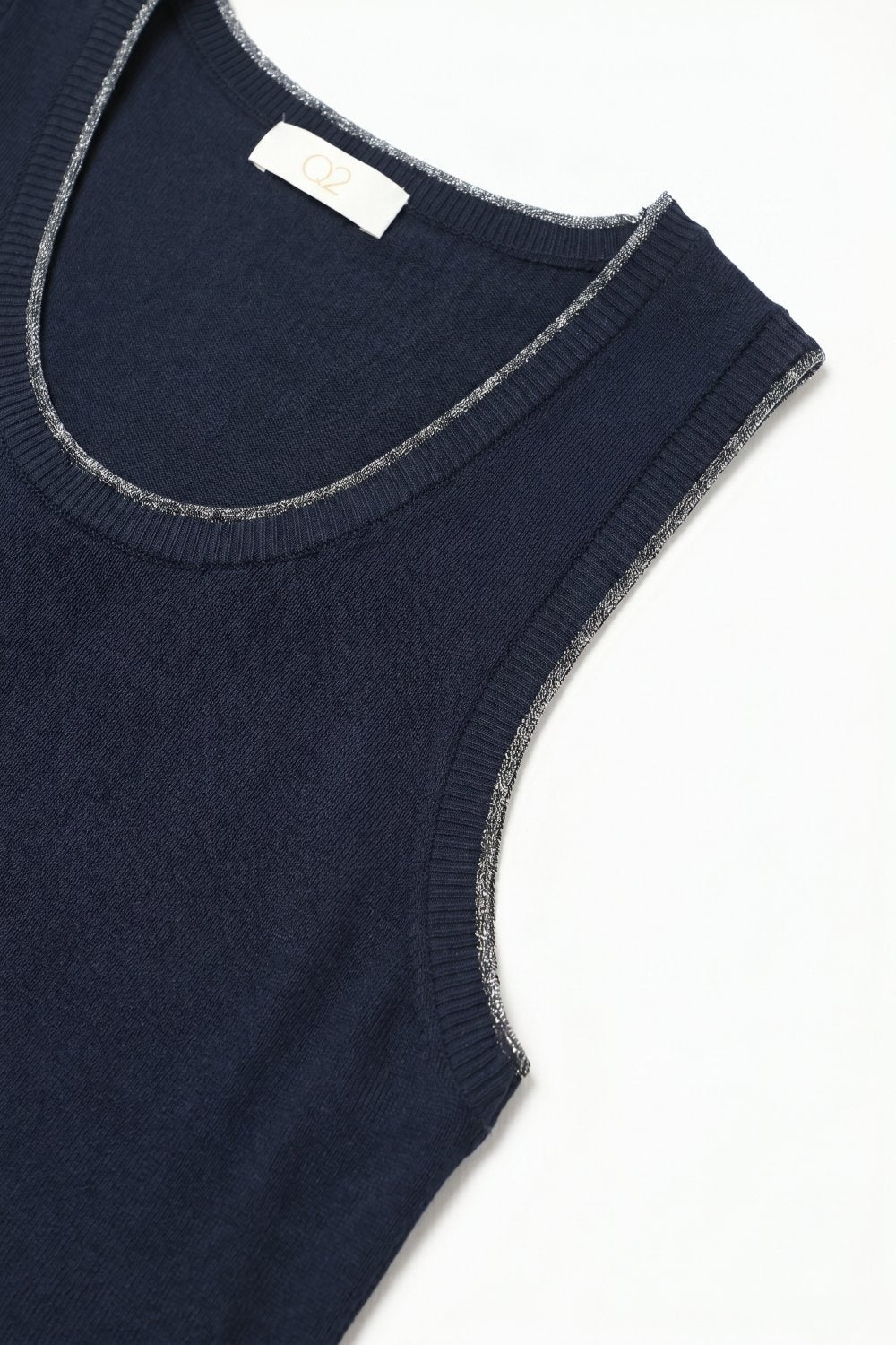 Navy Fine Knit Metallic Trim Regular Fit Tank Top
