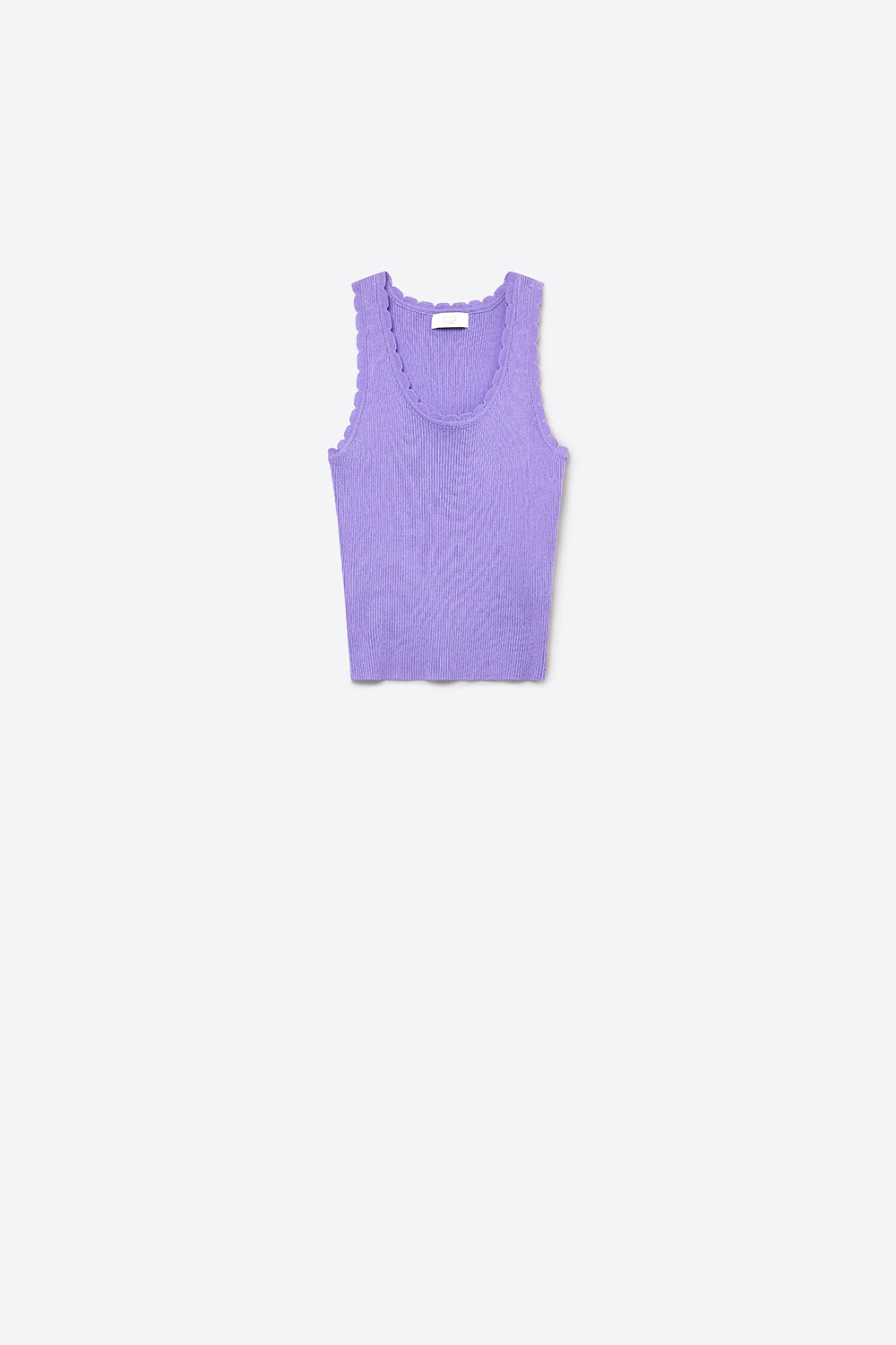 Lilac Ribbed Knit Scallop Edge Sleeveless Cropped Top