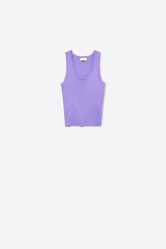 Lilac Ribbed Knit Scallop Edge Sleeveless Cropped Top