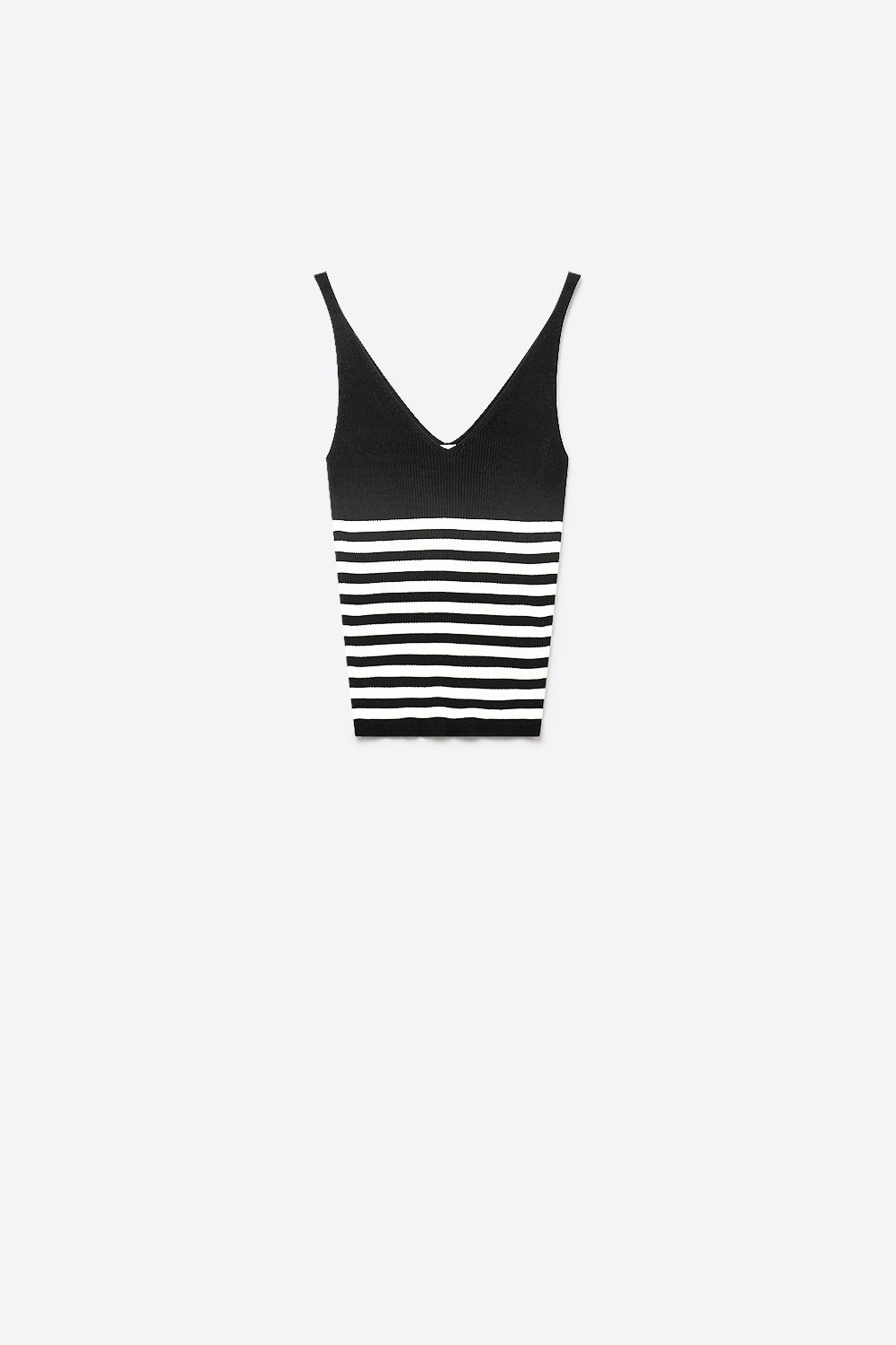 Black Stripe Ribbed Knit V-Neck Fitted Cropped Tank Top