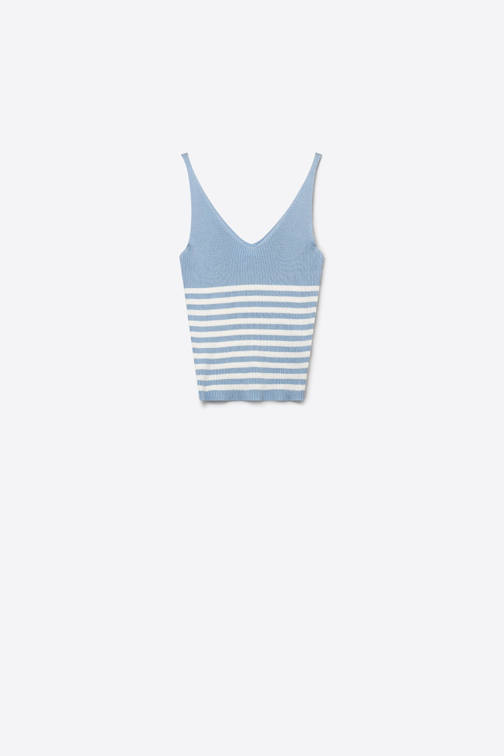 Light Blue White Stripe Ribbed Knit V-Neck Cropped Tank Top